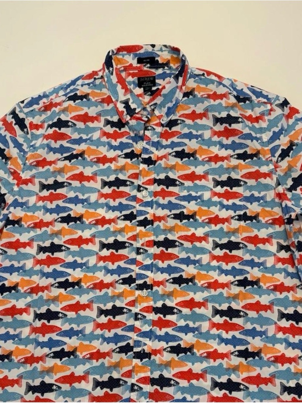 J. Crew Men's Cotton Fish-Print Button-Down Shirt in Blue, Red, Orange, Navy